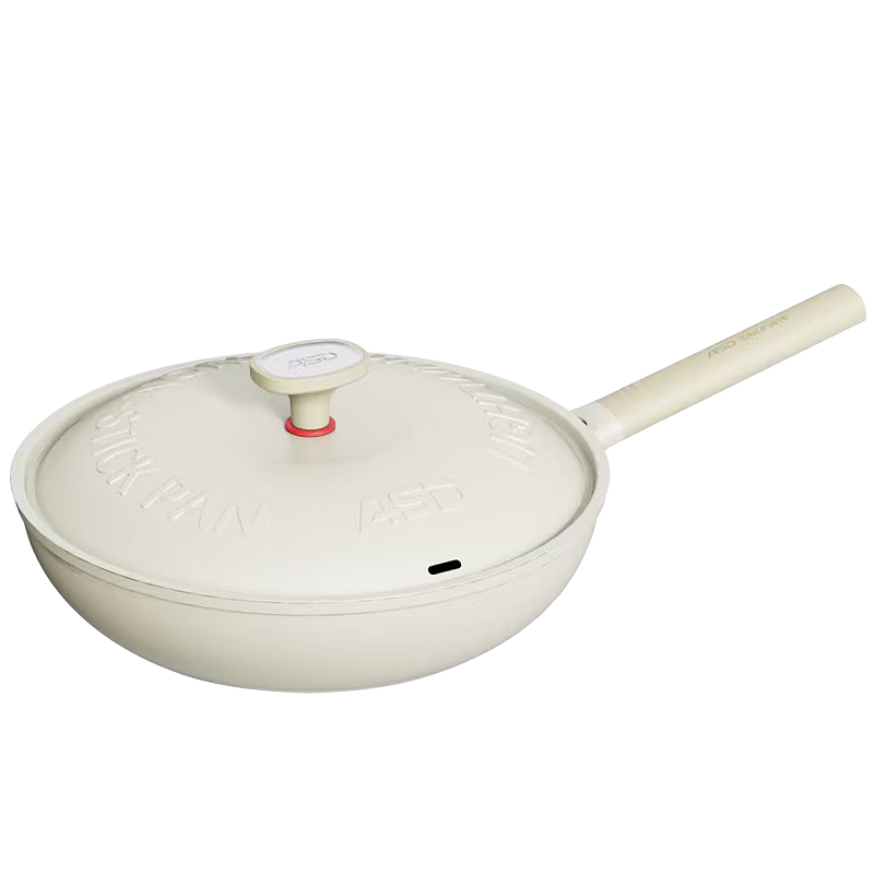 ASD Titanium Ceramic 0-Fluorine Coating Non-Stick Frying Pan Titanium Wok 28cm Induction Compatible T5 Outer White Inner Gray Cloud Pro