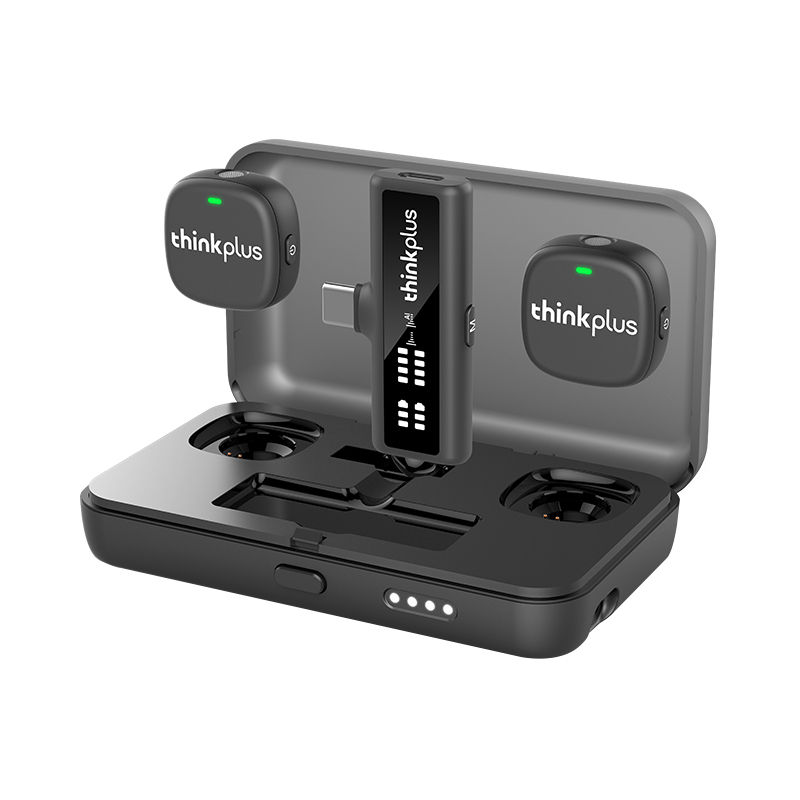 Lenovo ThinkPlus Wireless Lavalier Microphone, Dual-Channel, for Live Streaming And Recording, Short Video Audio Pickup, Smart Noise Reduction, Compatible with Apple And Android Phones, YL58W