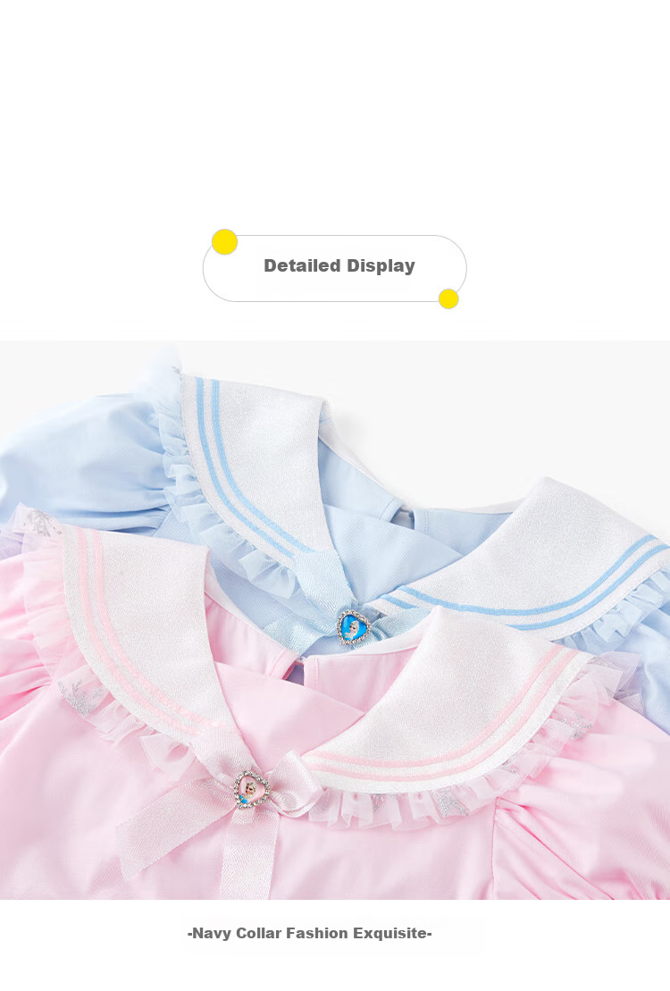 Disney Girls Dress Holiday Gift Summer Girl Dress Navy Collar Tulle Skirt Elsa Princess Dress Pink Size 110 9