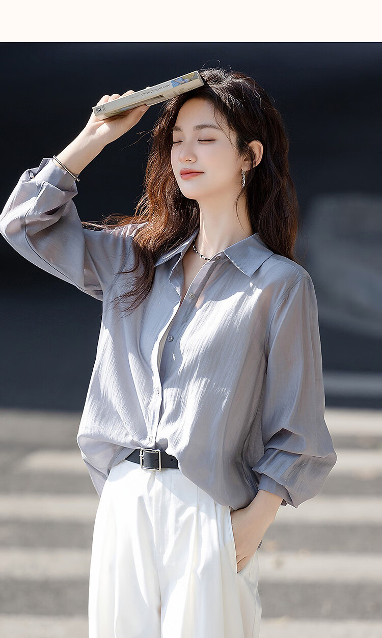 Demana Sweet Oxygen Dopamine Spring Autumn Breathable Lyocell Polo Collar Lightweight Relaxed Shirt Women's Top 7