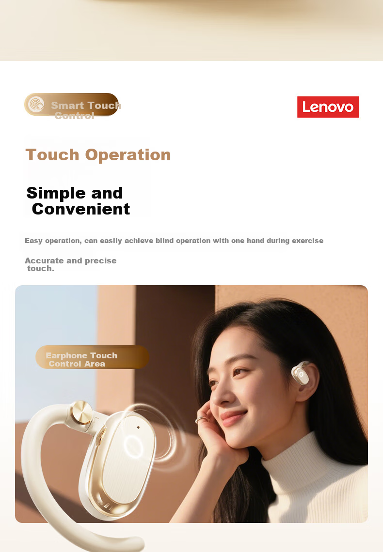 Lenovo [Authentic Lenovo Product Sold by JD] Bluetooth Headphones, Over-Ear Style, Not In-Ear Bone Conduction Concept, Open-Style High-Quality Sound, Ultra-Long Battery Life, Sports Running EA366 Black 16