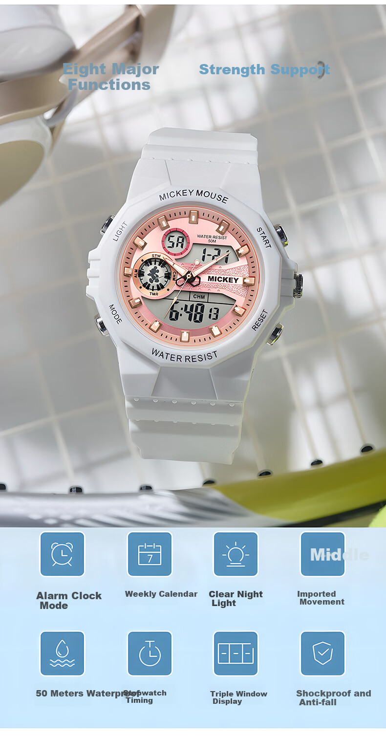 Disney Children's Watch for Female Students, High School Girls, Middle School Girls, Female Teenagers, Elementary School Girls, Electronic Watch for Birthday And Back-To 11