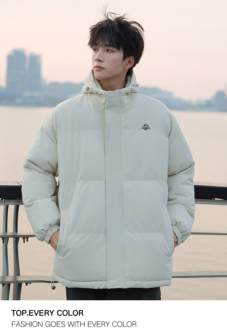 Warrior Men's Winter Thickened Cotton Padded Mid-Length Hooded Student Puffer Jacket New Year Coat 18
