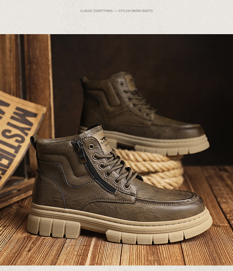 Bull Family Martin Boots Men Autumn Winter New British Style Retro Short Boots Thick Sole Wear-Resistant Men's Work Shoes Outdoor Hiking Shoes 15