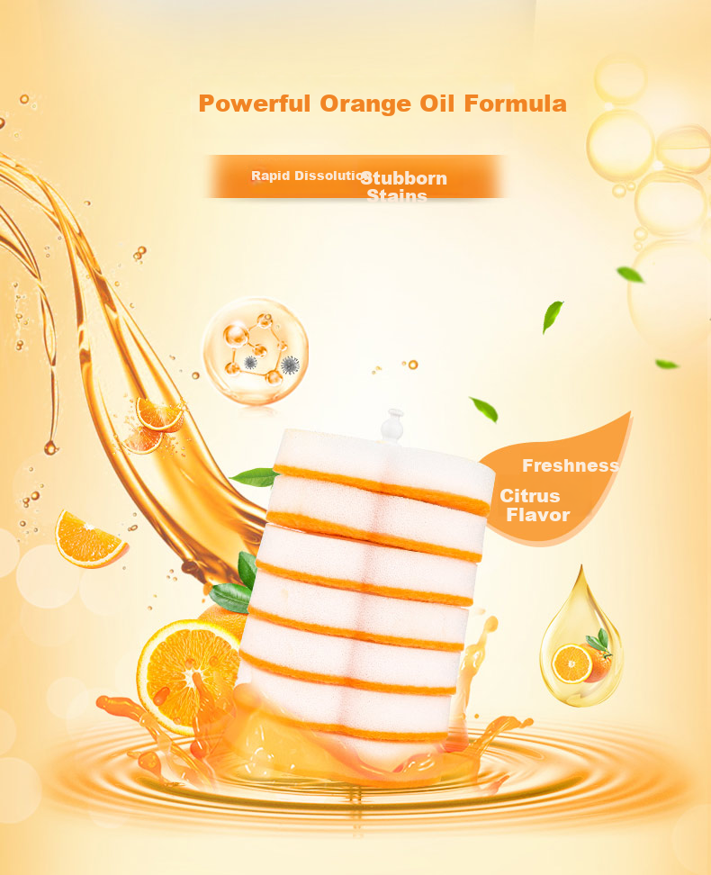 MIAOJIE Disposable Toilet Brush with 7 Replacement Heads, Wall-Mountable, Ready-To Disposable, Orange Oil Stain Removal 4