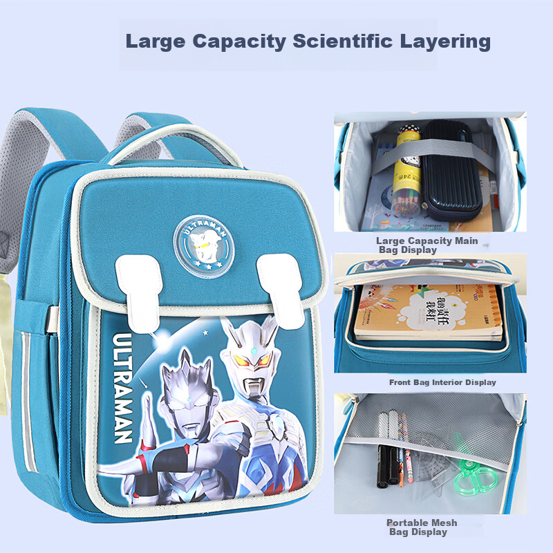 Ultraman Children's Backpack for Boys, Kindergarten And Elementary School Students in Grades 1-2, Sero Lightweight Double Shoulder Bag 80090 Gree