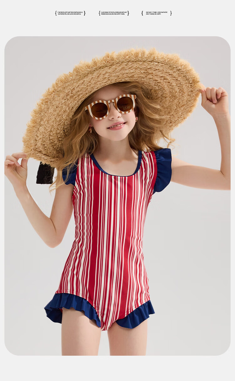 ASK JUNIOR Children's Swimsuit with Swim Cap, Summer One-Piece Vacation Style Short-Sleeve Swimsuit for Older Girls, Red, Size 110 7