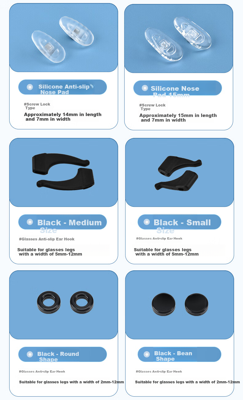 Kubaoshi Eyeglass Nose Pads, Air Cushion Silicone Non-Slip Nose Bridge, Glasses Anti-Fall Accessories, Three-Piece Combination Set B 16