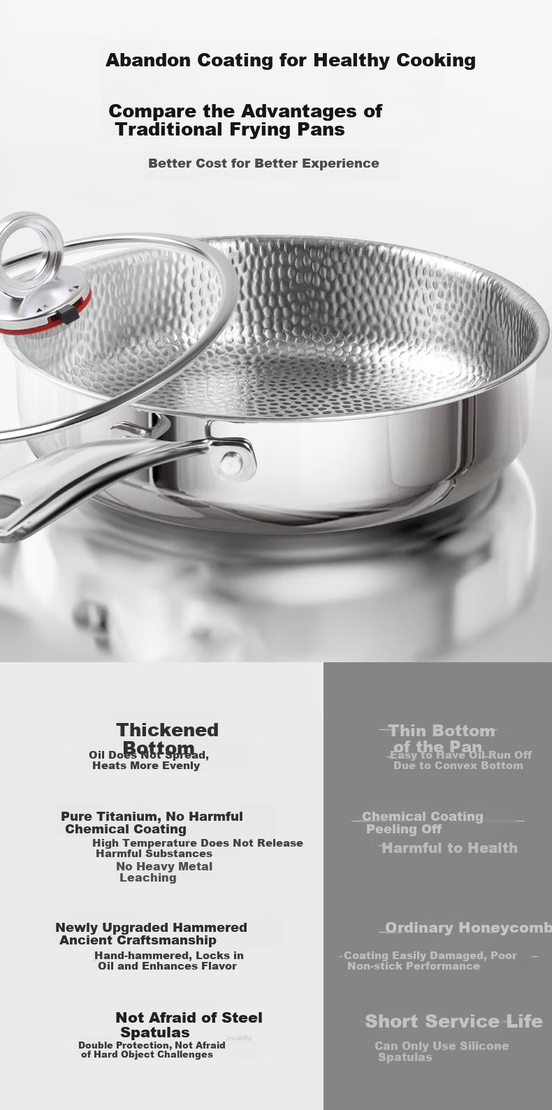 OLOFE Old Guandong Generation Pure Titanium Non-Coated Flat Bottom Frying Pan, Handmade Linen Pattern Titanium Uncoated Steak And Baby Food Pan, 28cm 4