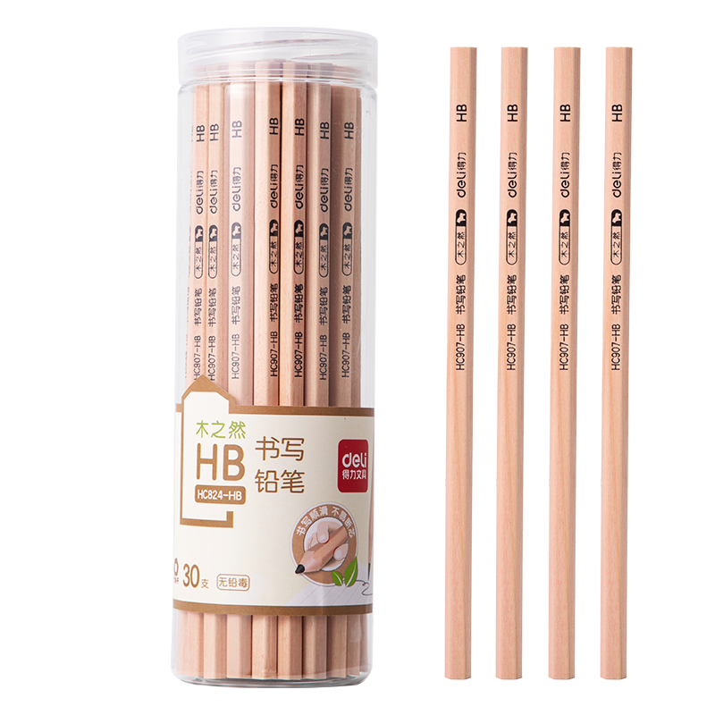 Deli 30pcs HB Wooden Writing Pencils Hexagonal Sketch Drawing Student Exam Doodle Painting Tracing 30pcs/Barrel HC824-HB Student School Stationery