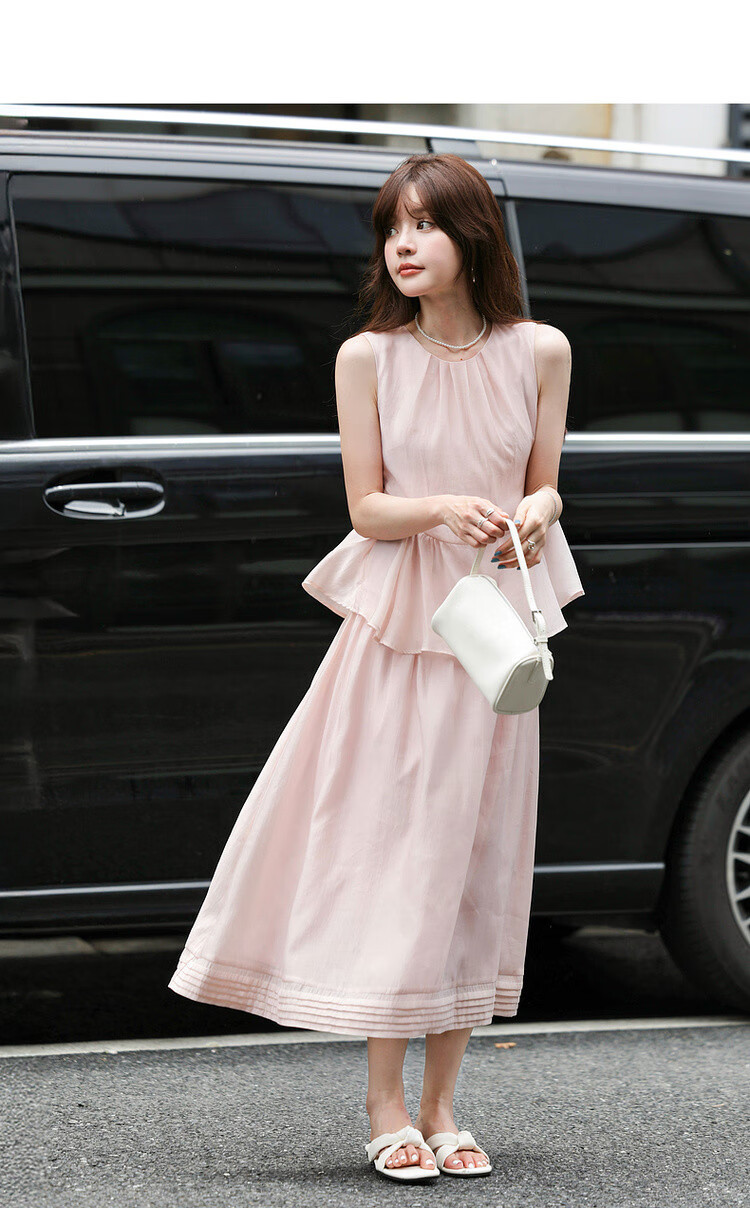 Mt [Shuxiang Laisai] Summer European Style Two-Piece Elegant Sweet Sleeveless Dress for Petite Women, Long Length 4