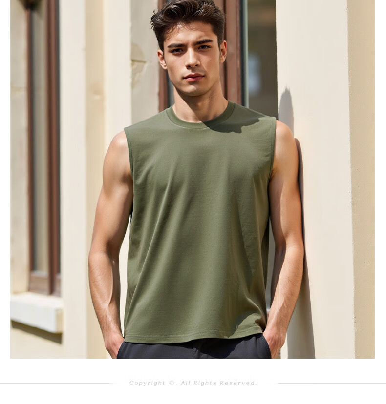 ROMON 100% Cotton Men's Vest Summer Thin Comfortable Breathable Casual Loose Sleeveless T-Shirt Tank Top 10