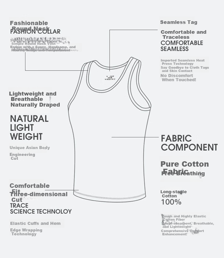 LangSha Men's Tank Top, Pure Cotton Undershirt, High-Elasticity, Sweat-Absorbing, Breathable, Sleeveless Sports Round Neck Vest 3