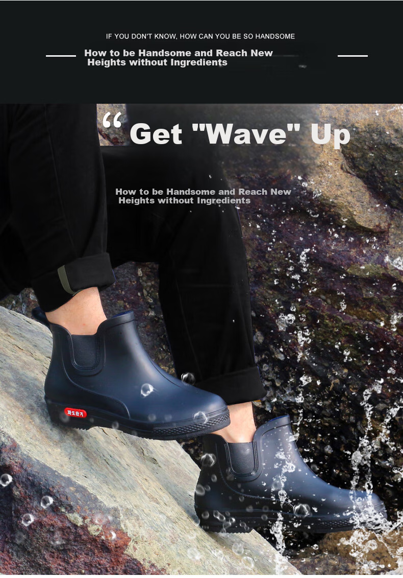 FOOTOPPO Stylish Mid-Calf Rain Boots for Men, Water Shoes, Non-Slip Waterproof Boots, Lightweight Rain Boots, Mid-Calf Boots, Wear-Resistant Rubber Shoes for Me 1