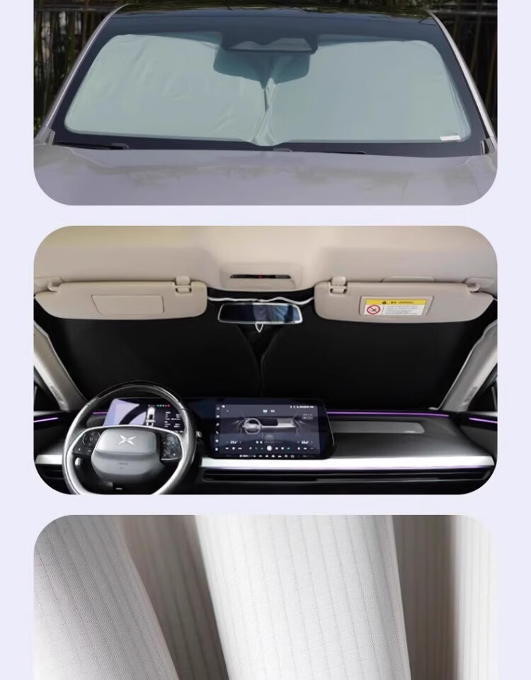 AUTOWOEL True Double-Layer Car Sunshade Umbrella Front Windshield Sunshade Curtain Heat Insulation Sunscreen Windshield Cover for Tesla 9