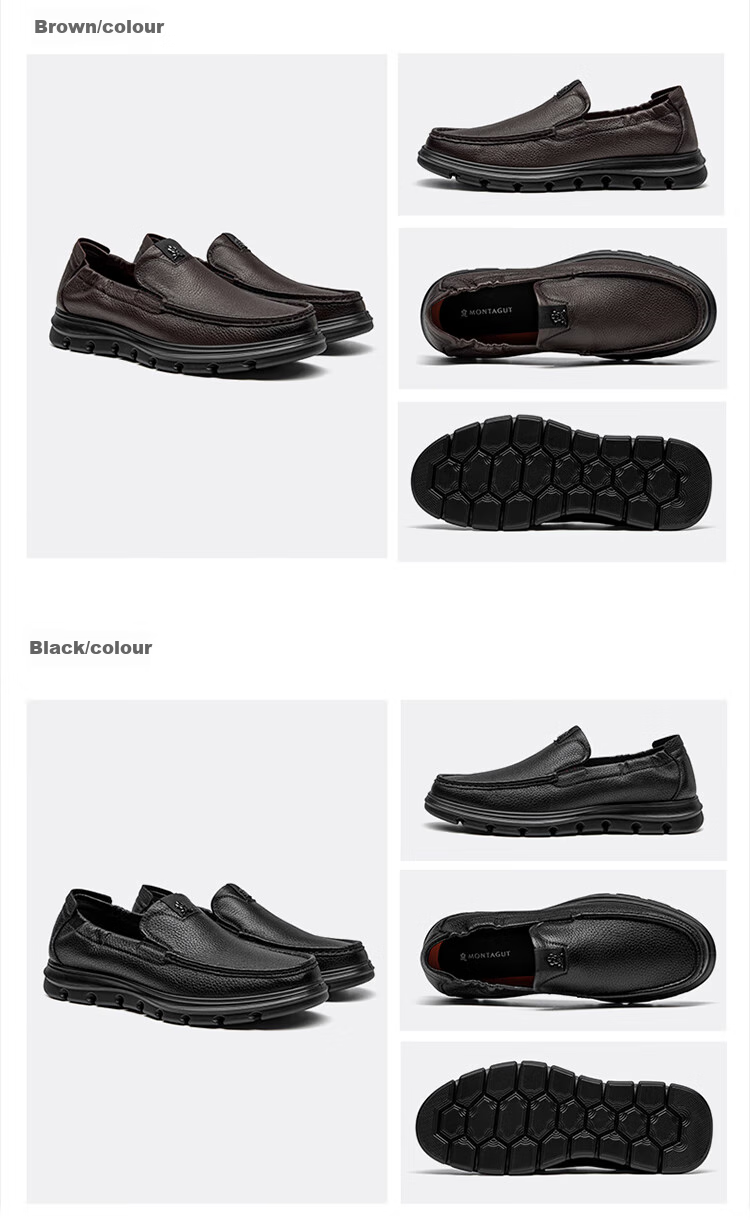 MONTAGUT Men's Shoes, 2026 Spring New Sheepskin Slip-On Casual High-End Leather Shoes for Men, Soft-Soled Comfortable Slip-On Footwear for Me 7