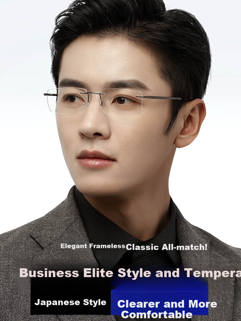 Chuangguo Japanese Imported Reading Glasses, High-End Pure Titanium Eye Protection Brand, Frameless, High-Definition, for Men's Driving, Anti-Blue Light, Authentic Product 1