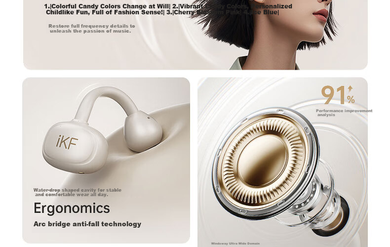 IKF EarClip Bluetooth Headphones, Clip-On True Wireless Open-Ear Headphones, Bone Conduction LDAC High-Resolution Music, Suitable for Students And Sports, Compatible with Apple And Huawei, Elegant Black 5