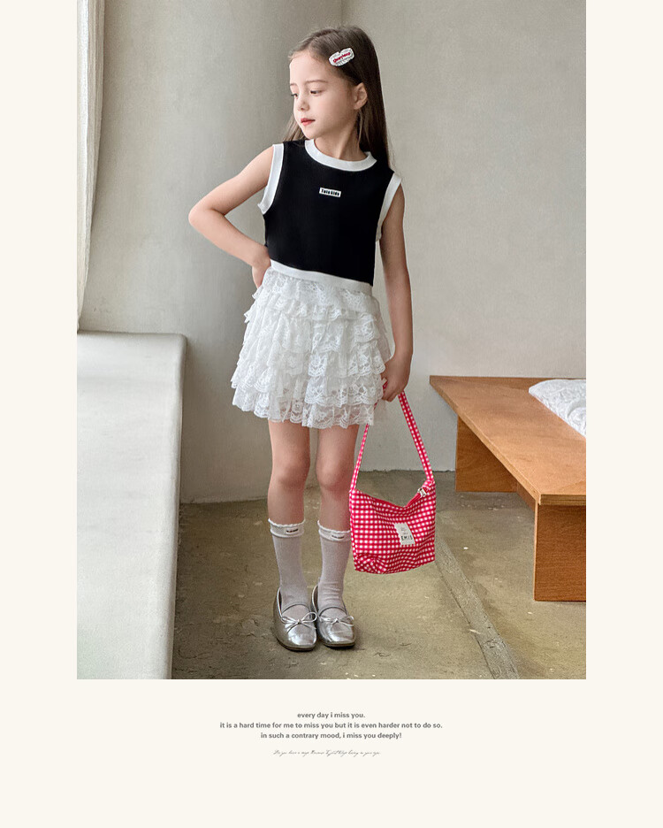 Tutuxiaoxiang Girls' Short Skirt, Children's Cake Skirt, Parent-Child Dress, Lace Midi Skirt, Black, Size 120, Height Approximately 120cm 23