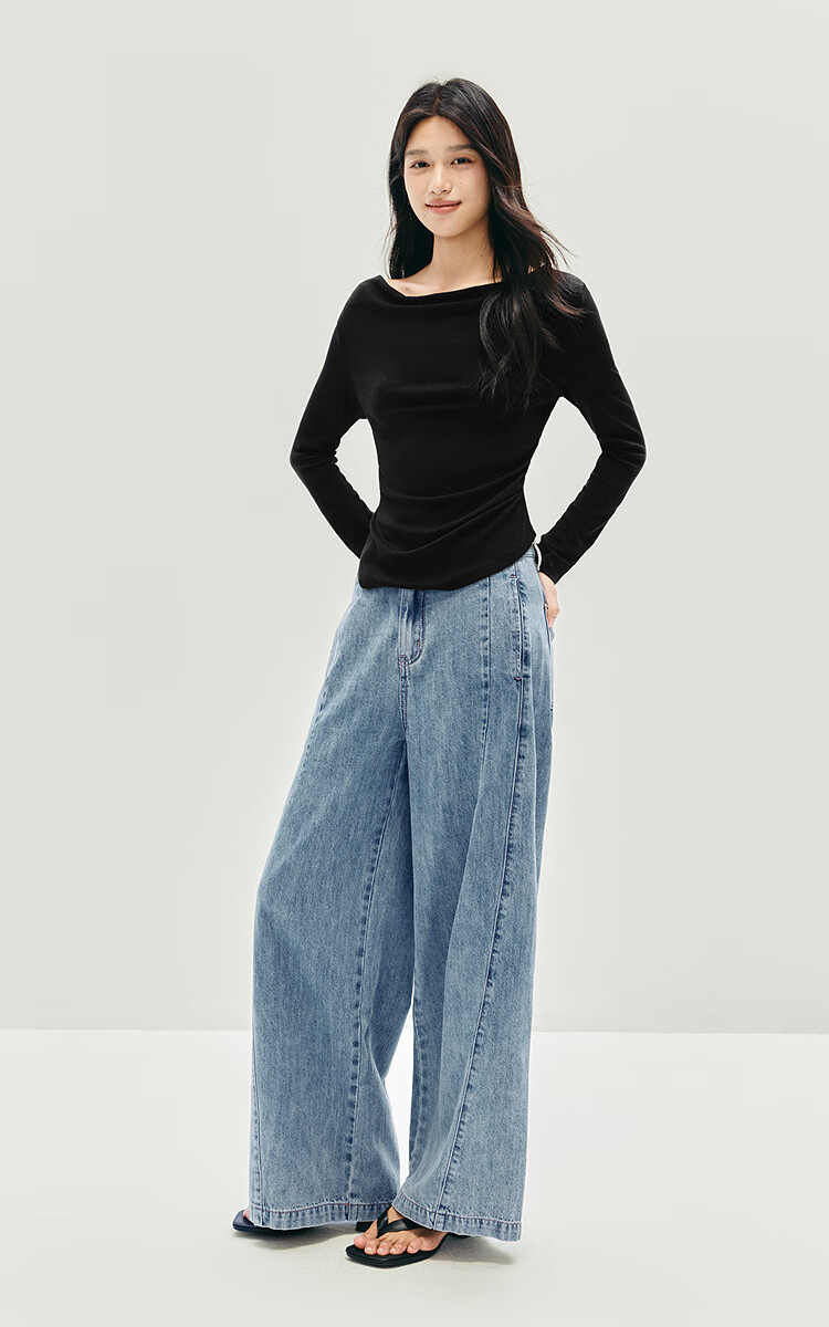 Semir Women's Autumn Deconstructed Patchwork Wide Leg Jeans 2025 Cool Long Pants 10A525124001 2