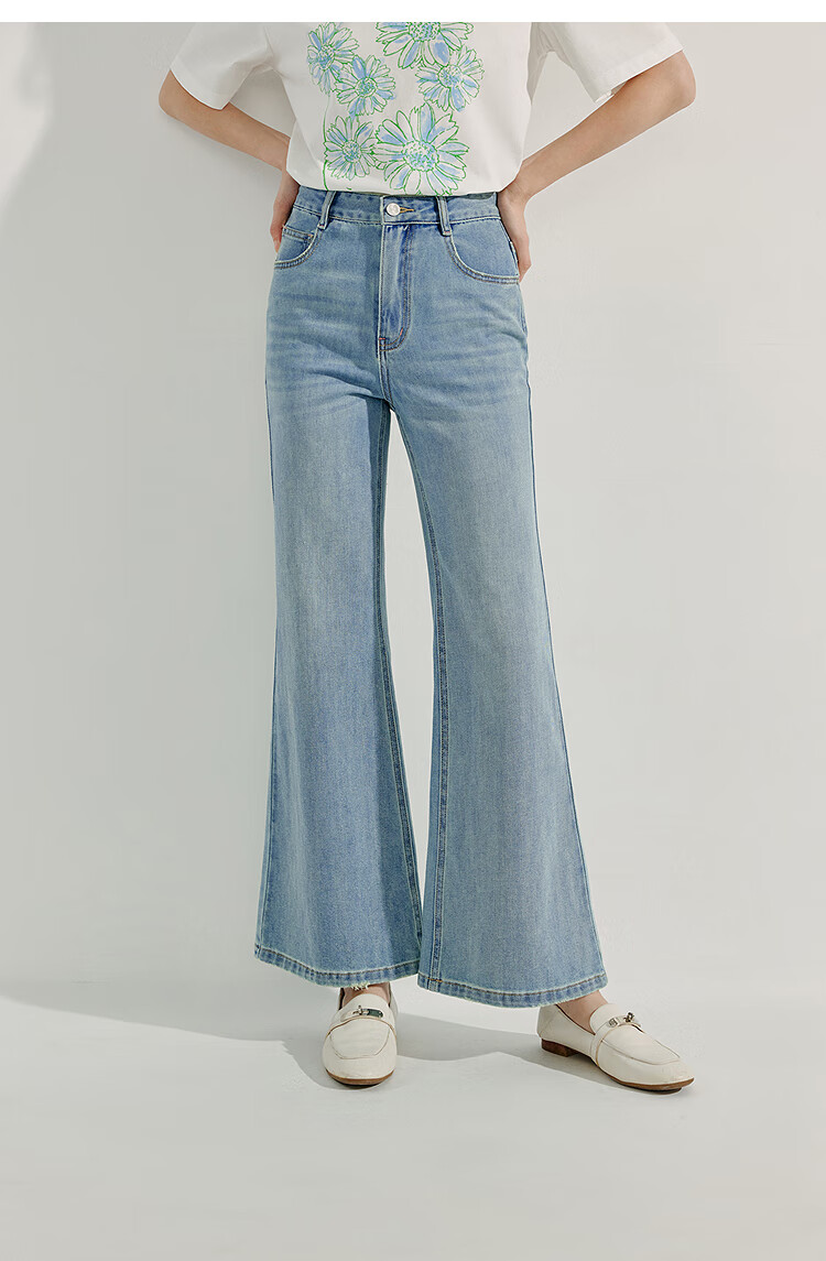 INMAN Vintage Washed Micro-Flare Jeans, 2026 Summer Women's New Style, Commuter Slim-Fit Long Pants, Denim Blue, Size 29 8