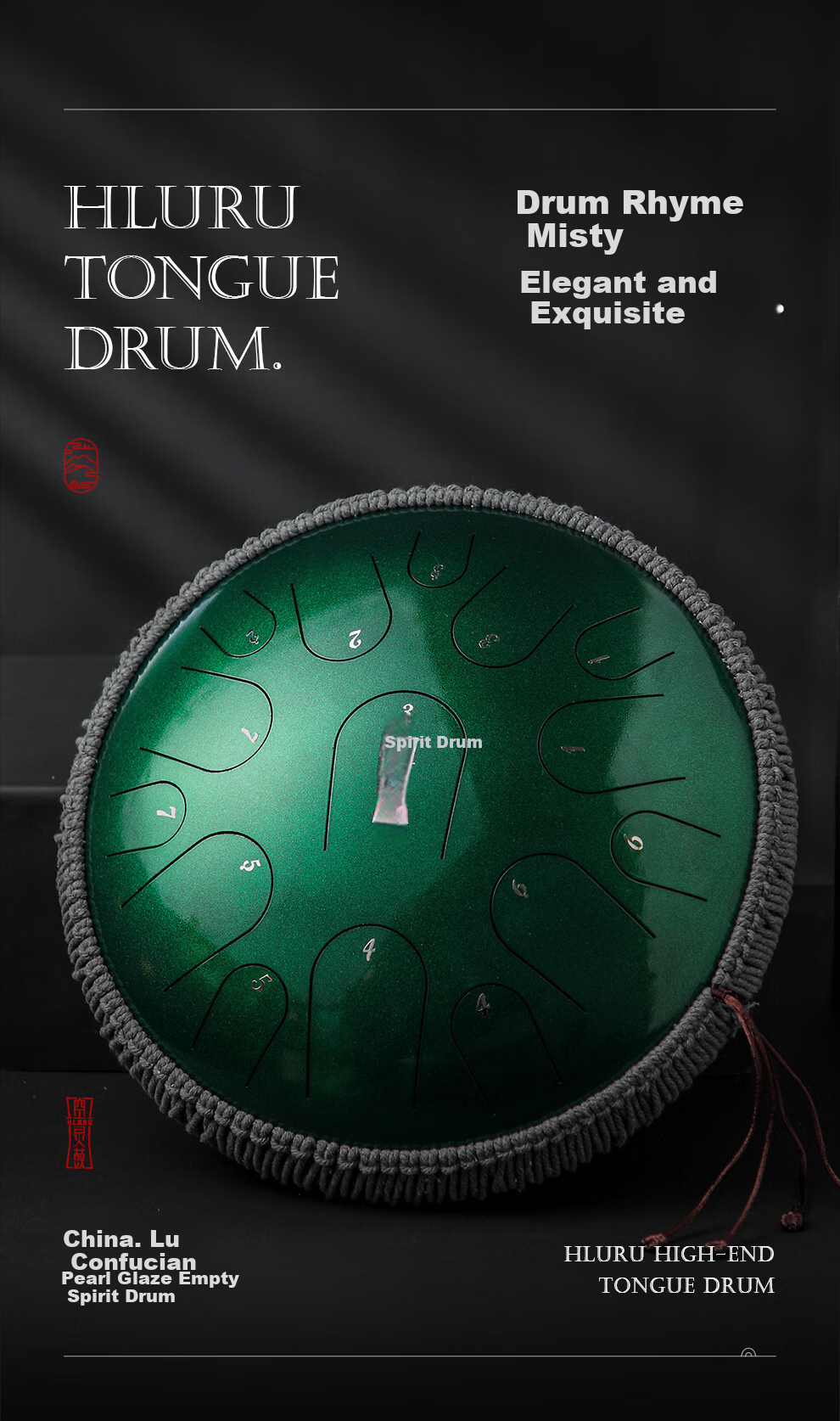 Luru 15-Tone 14-Inch Translucent Paint Titanium Steel Color Tongue Drum, Professional Tuning Steel Tongue Drum, Jade Gree 2