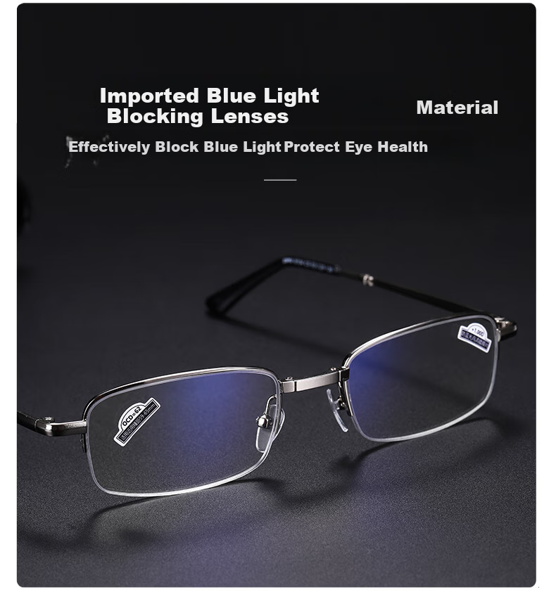 Funsonca Metal Folding Portable High-Definition Anti-Blue Light Reading Glasses for Men And Women, Imported Materials Comfortable 6104 300 Degree 3