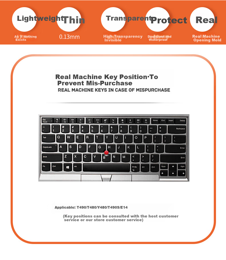 ECOLA Lenovo Keyboard Cover for ThinkPad Wing 490/480 T490/T490S/L490/X1/T14.E14 TPU Invisible Keyboard Protective Film EB013 2