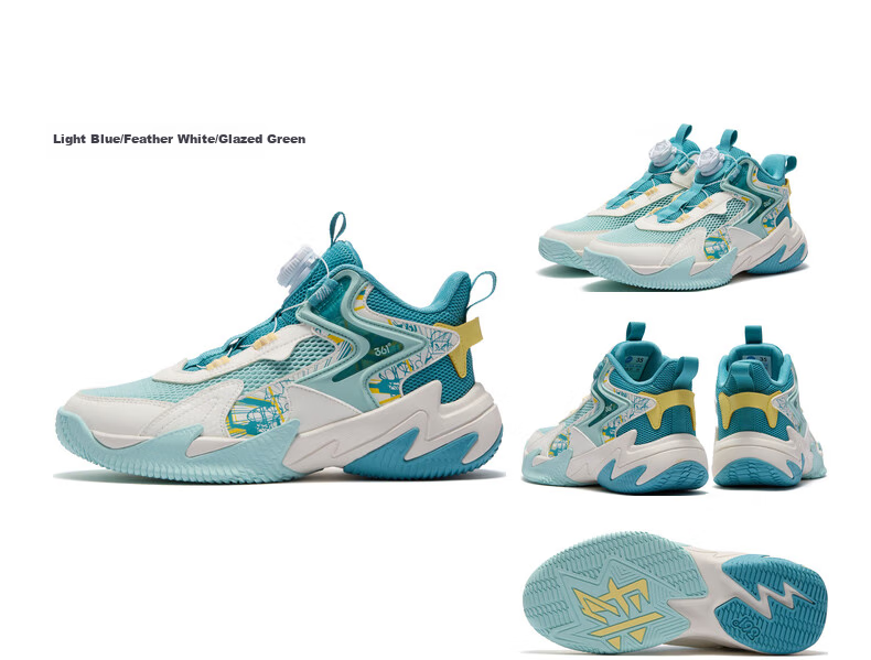 361° Children's Sports Shoes, All-Season Youth Basketball Shoes, Durable Training Sneakers with Rotary Buckle, Blue, Size 35 37