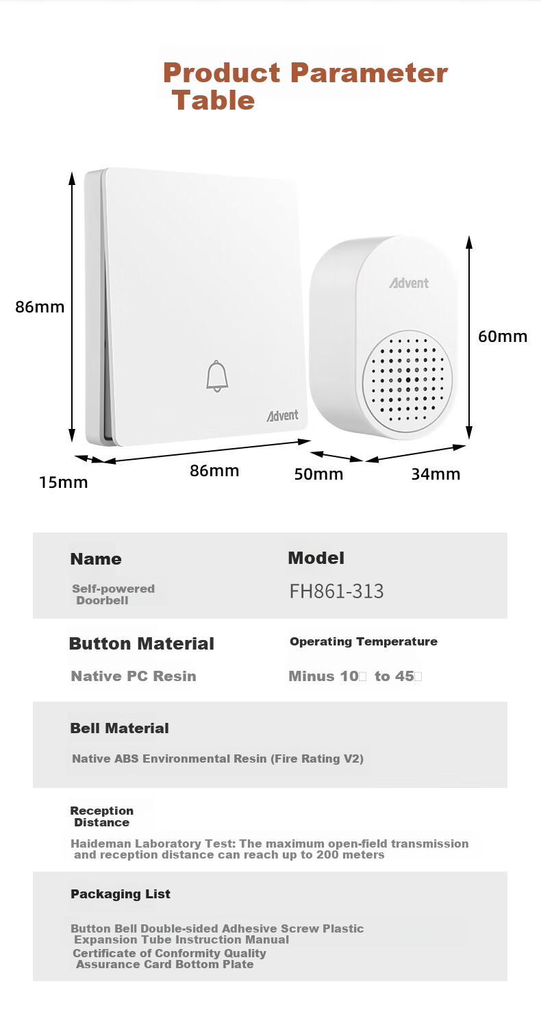 Advent FH861 Transmitter Wireless Doorbell Self-Generating with Individual Button (Cannot Be Used Separately) 23