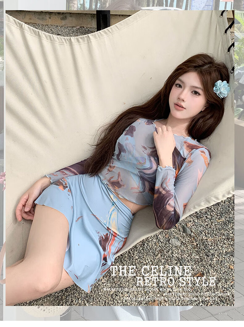 DK Women's Two-Piece Swimsuit with High-Waist, Slimming Effect, Long Sleeves, Sun Protection, Boyshort Skirt Style, Sexy And Conservative for Hot Springs 1