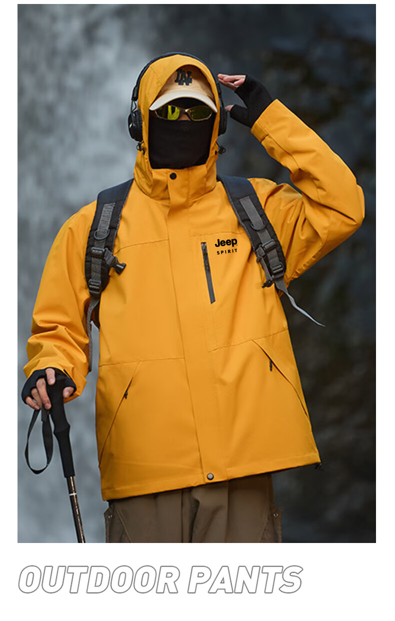 JEEP SPIRIT Men's Autumn Winter 3-in-1 Jacket Casual Sports Waterproof Mountaineering Jacket Black L 8
