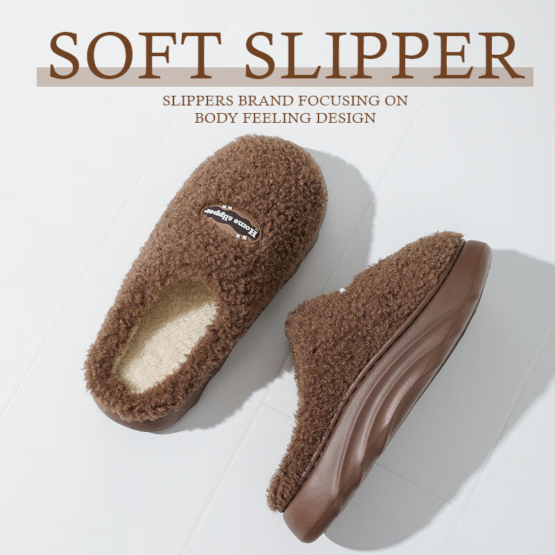 LangSha Autumn Winter New Warm Cotton Slippers for Men and Women, Couple Home Indoor Non-Slip Thick Plush, Gray 42-43