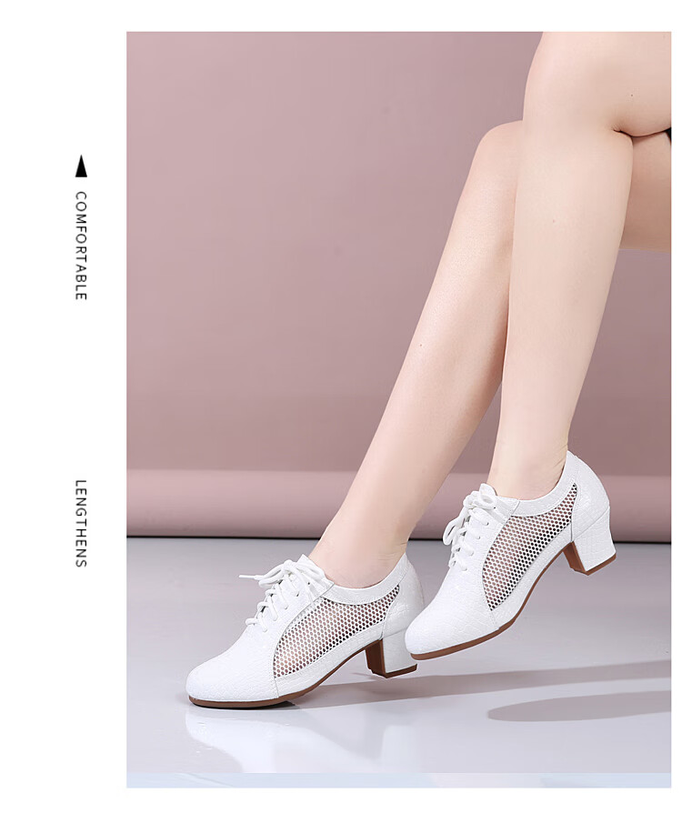 Teslita Mesh Breathable Summer Women's Genuine Leather Latin Dance Square Dance Mid Heel Versatile Casual Outdoor Non-Slip Dance Shoes 26