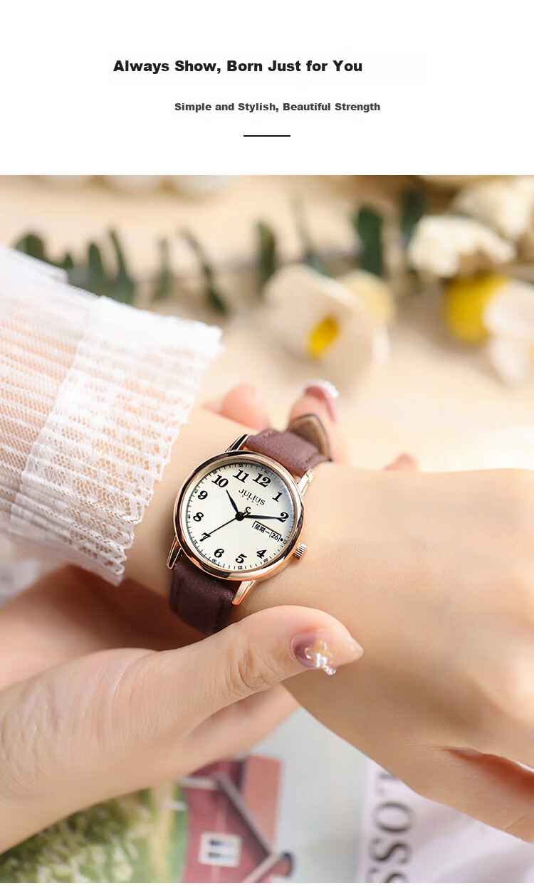 Julius Watch for Women, Retro Dual Calendar Elegant Versatile Youth Quartz Student Exam Watch, Versatile Black JA-1472B 2