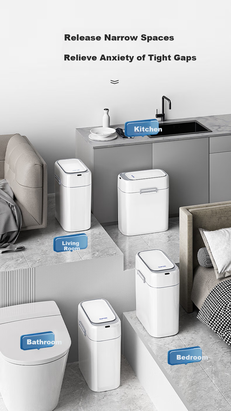 SUPOR Smart Sensor Trash Can 9L Rechargeable Waterproof for Bathroom Narrow Space 2026 Stylish Design 10