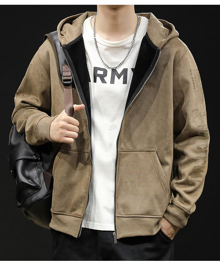 JEEP Men's Hoodie, Spring And Autumn Hooded Cardigan Jacket, Loose-Fitting Thickened Clothing for Men, Dark Gray, M 6
