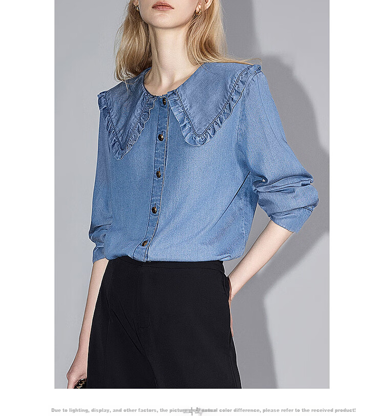 Dme Denim Shirt, Spring And Autumn Turndown Collar Long-Sleeve Shirt, Women's Top 11