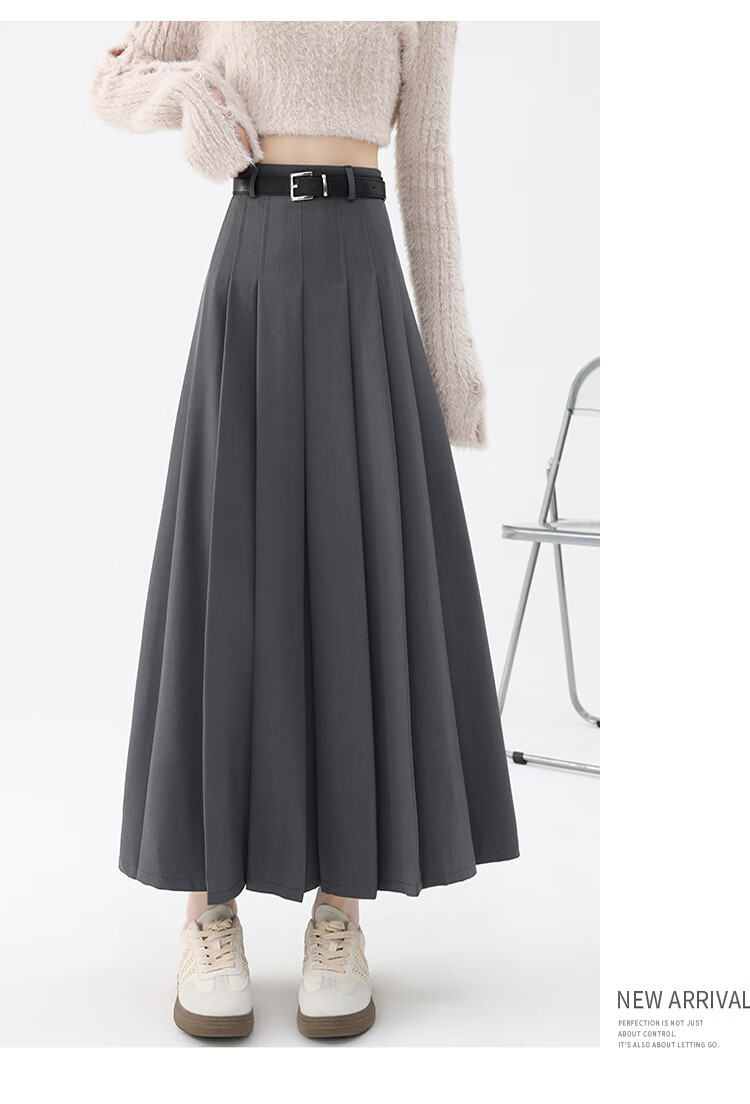 Ziyouxi Gray High-Waisted A-Line Pleated Skirt for Women, New Autumn 2026 Formal Skirt, Slimming Mid-Length Suit Skirt 20