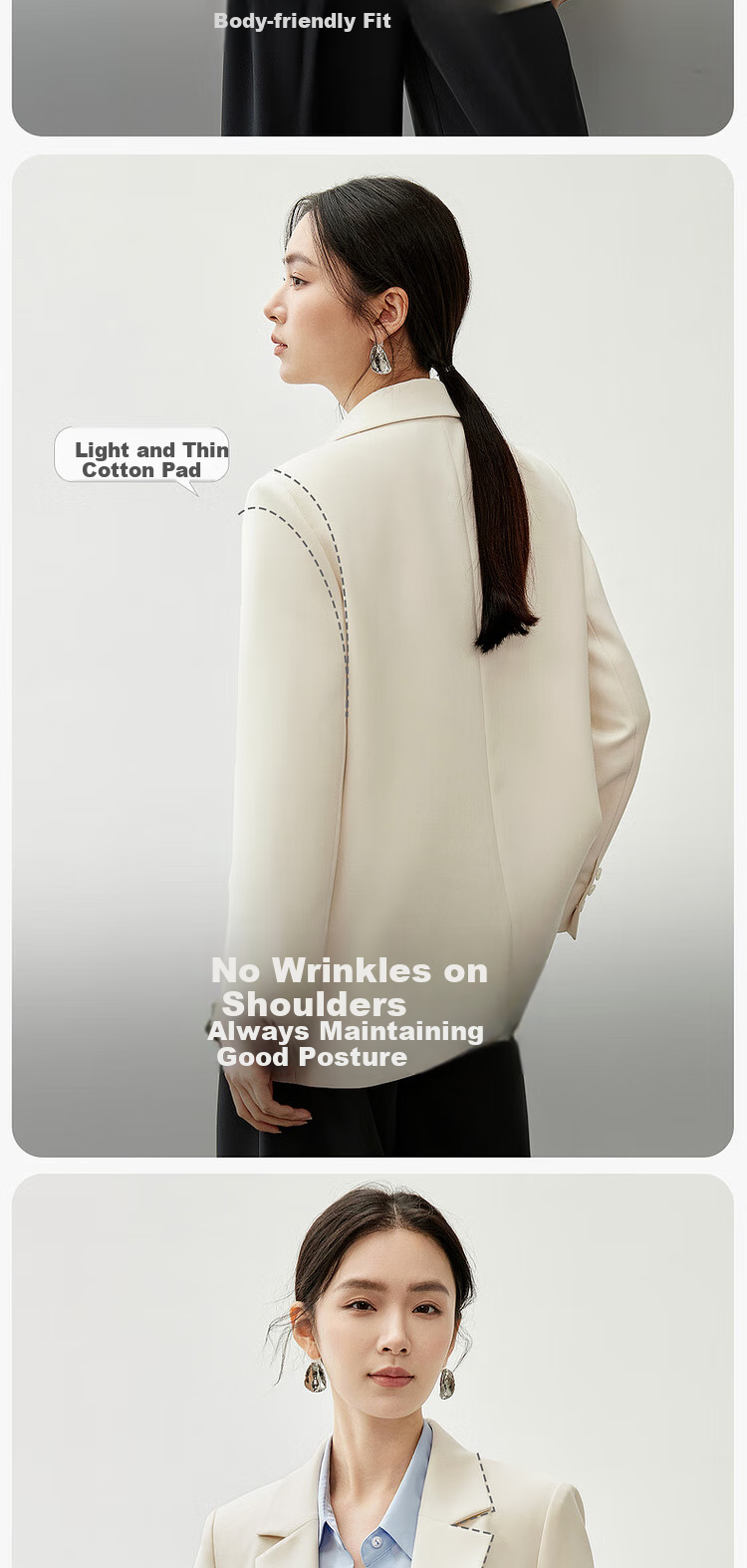 Sentubila Intelligent Women's Blazer, Autumn Season, No-Iron, Casual Loose Fit Jacket, Elegant Top, Dark Gray, Size L 3