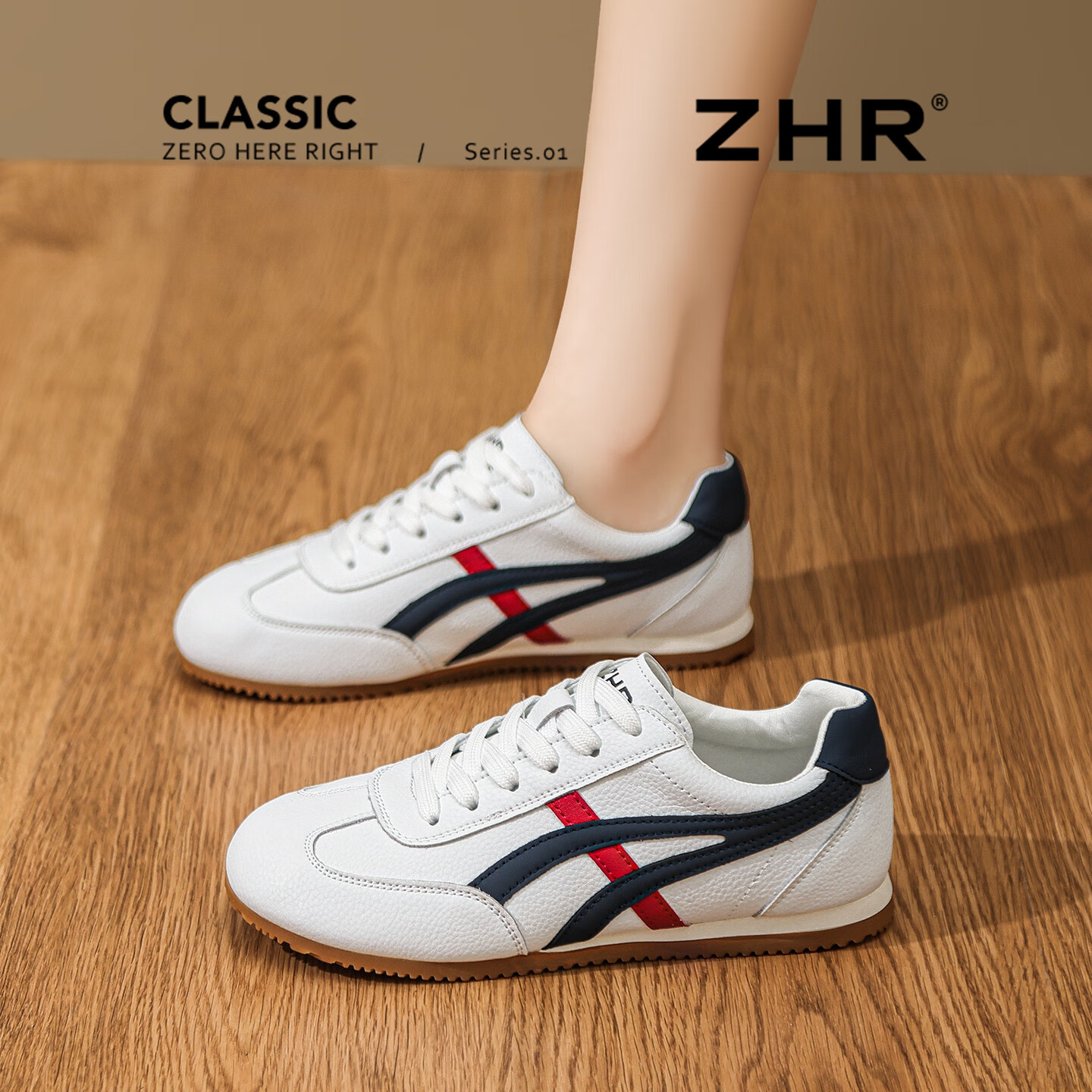 ZHR Women's Classic Colorblock Soft Sole Sports Commuter Lightweight White Sneakers BT197 Beige Blue Size 36
