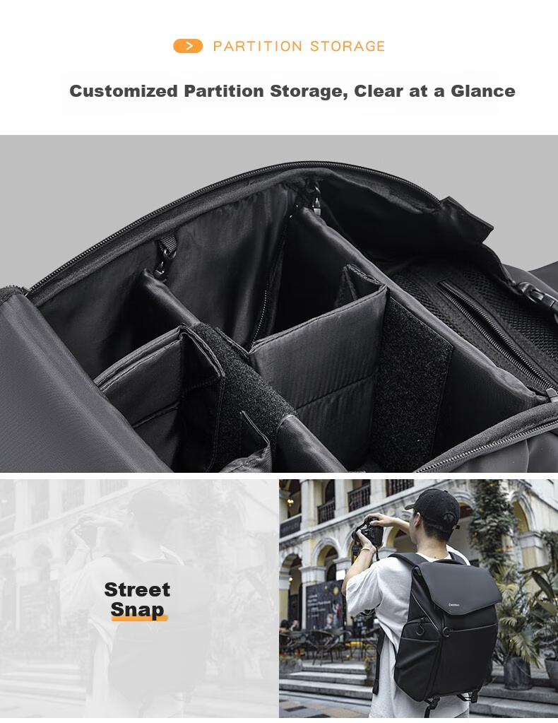 CWATCUN Kaideng Backpack Camera Bag with Separate Compartments, Large Capacity Travel Street Photography Bag, Quick Access Side Pocket for Two Cameras And Multiple Lenses, Suitable for Fuji, Sony, Nikon, Cano 2