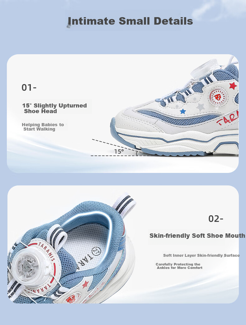 TARANIS Children's Sports Shoes, Spring Anti-Slip Wear-Resistant Boys Running Shoes, Rotary Buckle Girls Dad Shoes, White/blue/red, Size 37 6