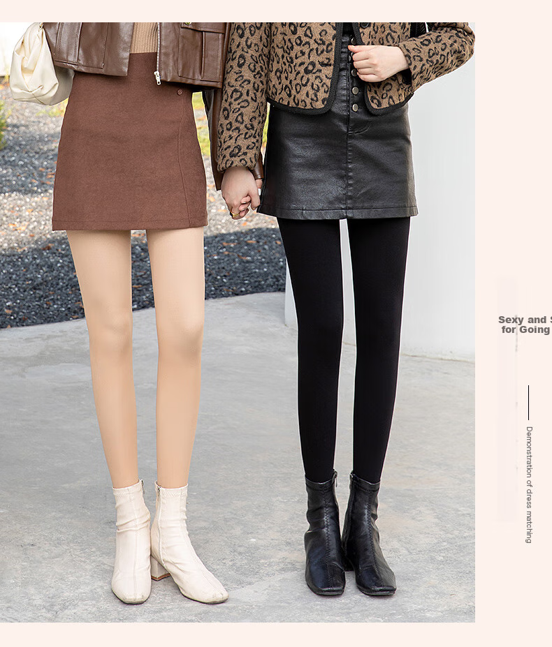 LangSha Women's Autumn Winter Fleece-Lined Leggings Thickened Tights Black and Nude Warm Slimming Pants 10