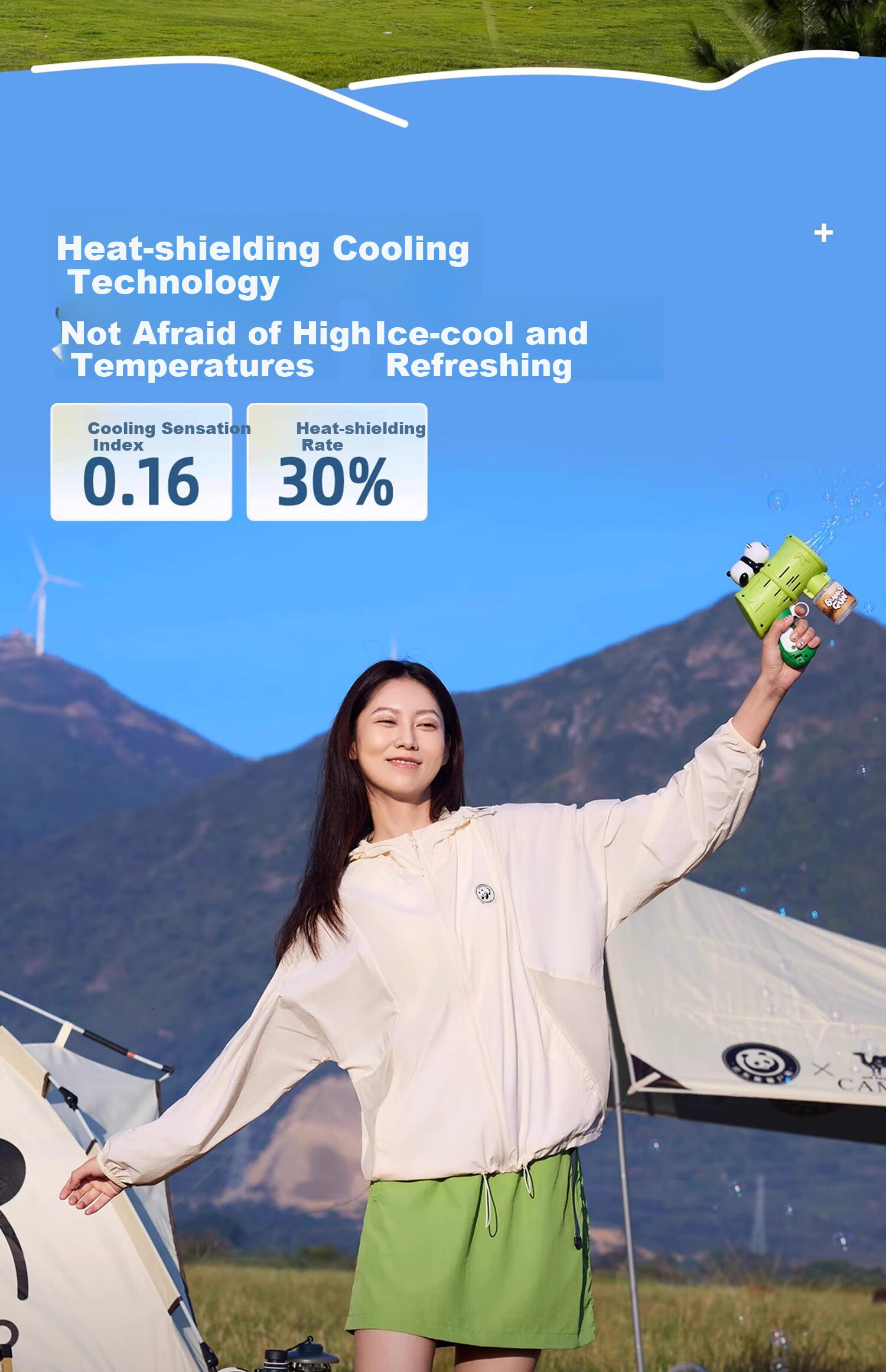CAMEL Panda Outdoor Original Yarn Sun Protection UPF50+ Short A-Type Hooded Cooling Sun Protection Jacket, Size S 5