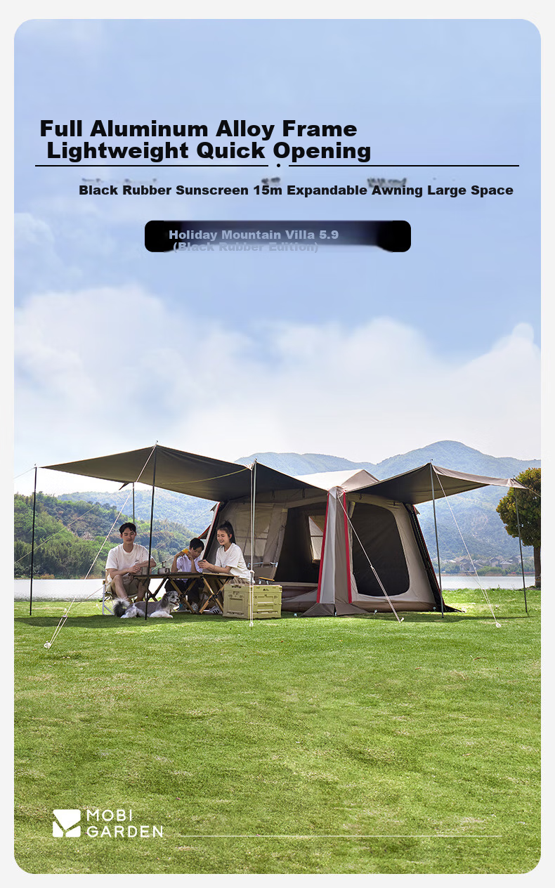 MOBIGARDEN Holiday Mountain Cabin 6+6 Outdoor Camping Sunshade Automatic Quick-Open Titanium Black Coated Tent NX25661033 Truffle Brown 2