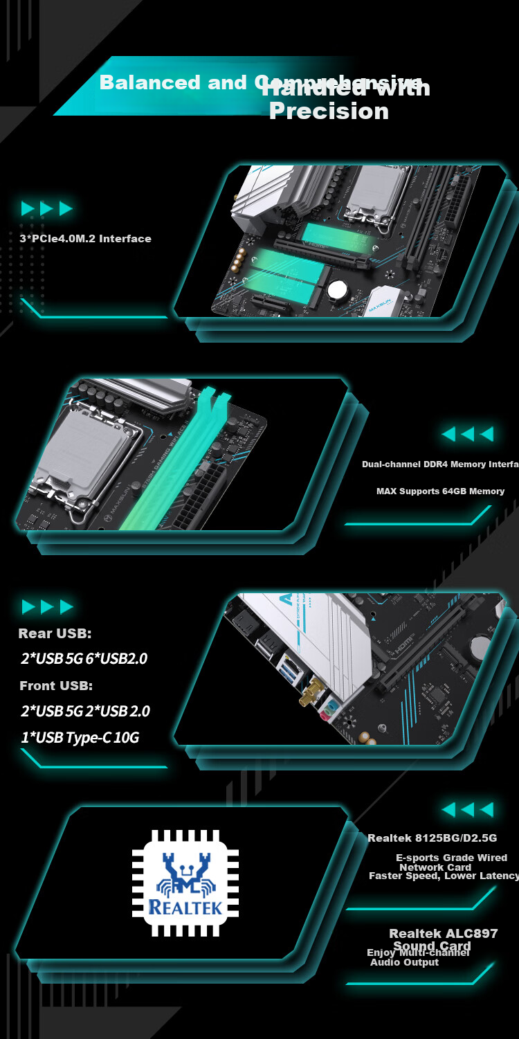 MAXSUN MS-B760M GAMING WIFI ACE D4 II CPU 12600KF/13490F/14600KF (Intel B760/LGA 1700) 8