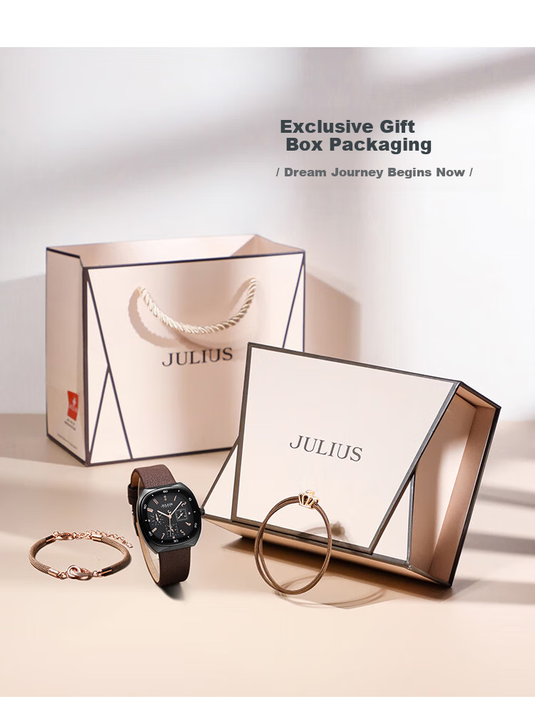 Julius Ladies' Gift Box Multifunctional Six-Dial Elegant Waterproof Quartz Watch for Women And Students, Black Coffee MGSL-1443C 6