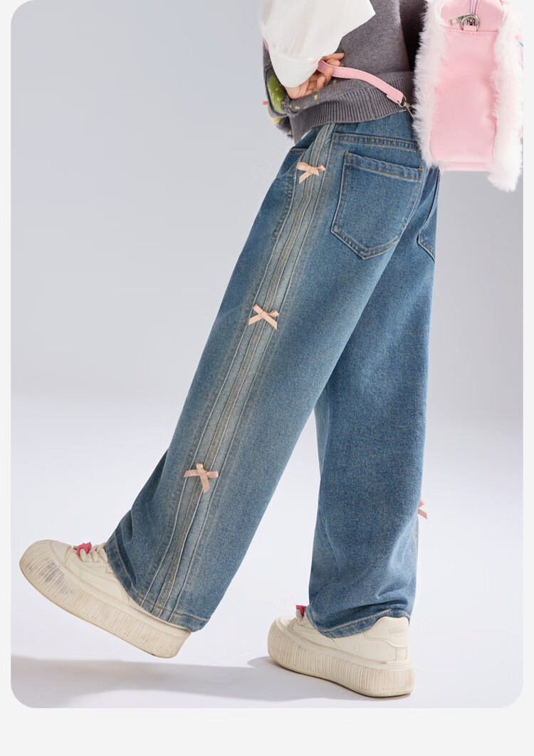 ASK JUNIOR Children's Clothing, Girls' Autumn Pants, Loose Wide-Leg Jeans for Older Kids, Casual Trousers, Blue, Size 160 5