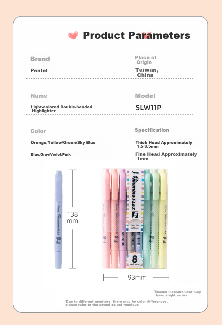 Pentel Dual-Tip Light Fluorescent Pen, Macaron Color Series Water-Based Marker, Student Highlighting Pen SLW11P, Violet 1